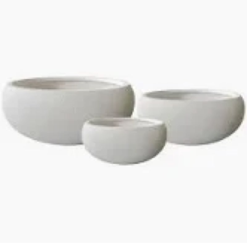 Set Of 3 Modern Bowl Planters Resin Polyresin Fiberglass Round Decorative Plant Containers Durable Lightweight Outdoor Indoor Planter Set