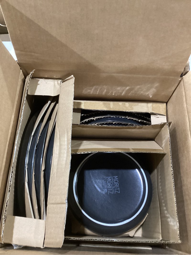 Condition photo showing New/Like New for Famiware Venus Plates and Bowls Sets, 12 Pieces Stoneware Dinnerware Sets, Dishes Set for 4, Microwave and Dishwasher Safe, Matte Black Matte Black Set(12pcs), SIMILAR TO STOCK PHOTO 