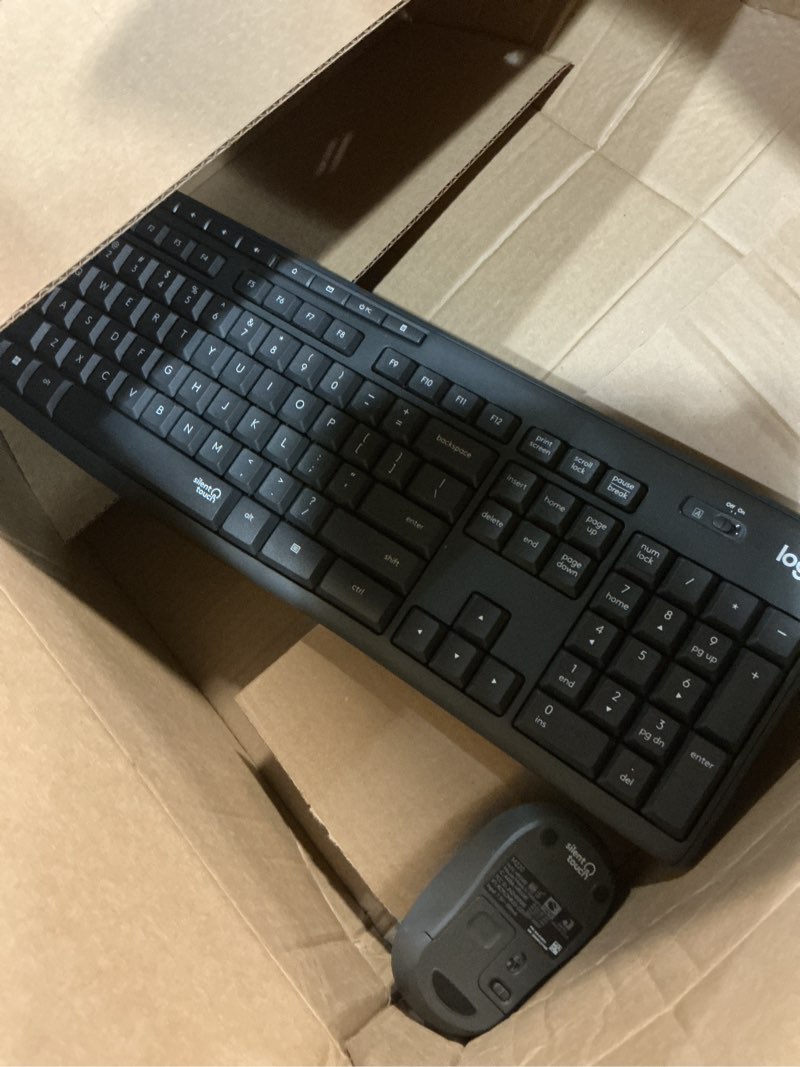 Condition photo showing As Is for logitech mk295 wireless mouse & keyboard combo with silenttouch technology, full numpad, advanced optical tracking, lag-free wireless, 90% less noise - graphite