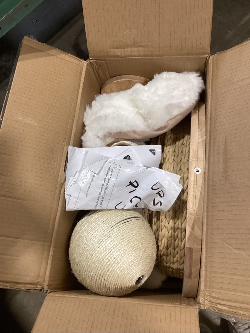 Condition photo showing Good Condition for 797audio wood modern cat tree for large cat, 47" tall cat tower with scratching posts, cat beds, aesthetic multi-level cat climbing tree with hand-woven bed for adult indoor cats 47 inch-woven