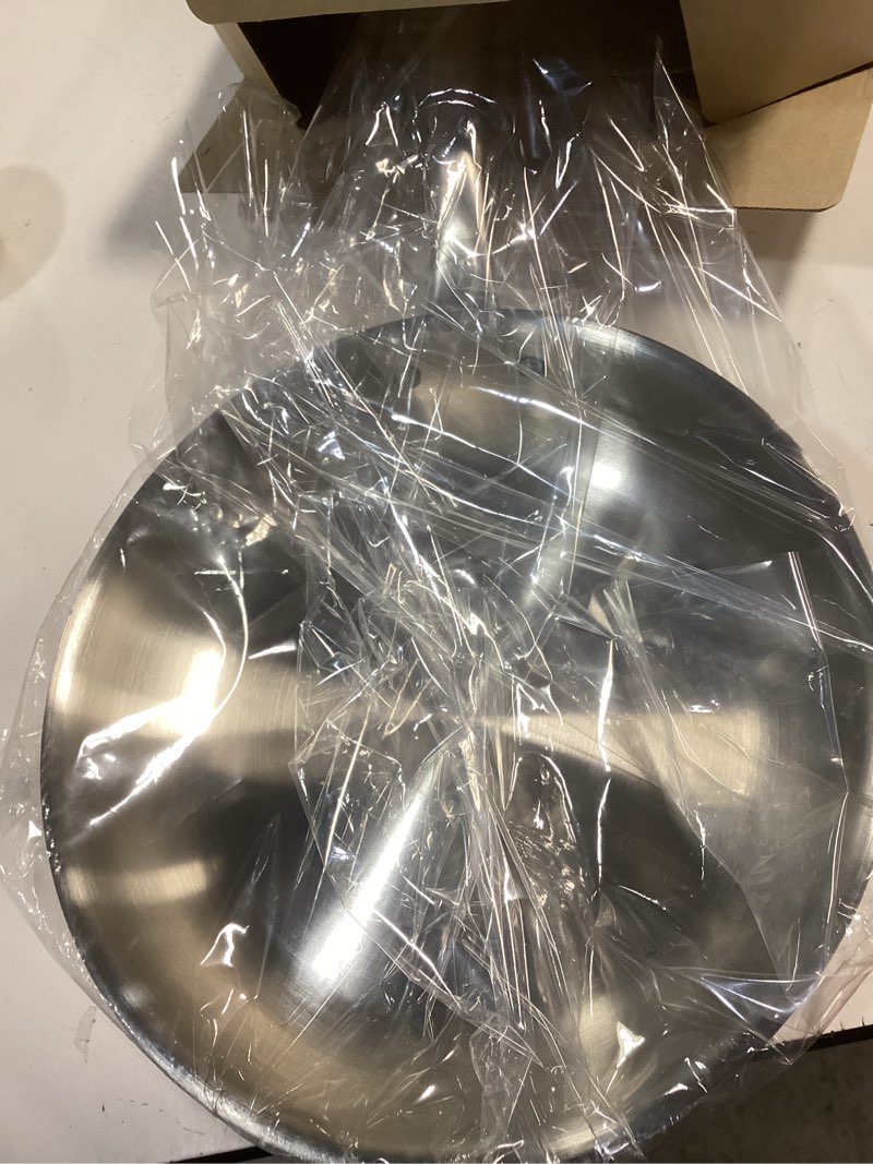 Condition photo showing New/Like New for 5-ply stainless steel frying pan 10inch, full 5-ply clad construction professional grade pan, brushed finish, induction cooking pan, oven safe, dishwasher safe