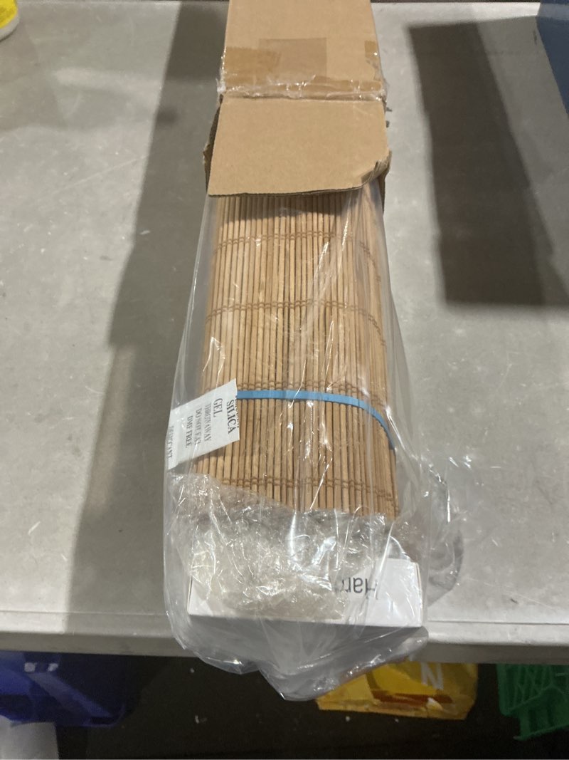Condition photo showing Good Condition for cordless bamboo roman shades for windows, 100% blackout backing fabric for light blocking, 27" w × 64" h - papara carbon blackout - papara carbon 27" w × 64" h