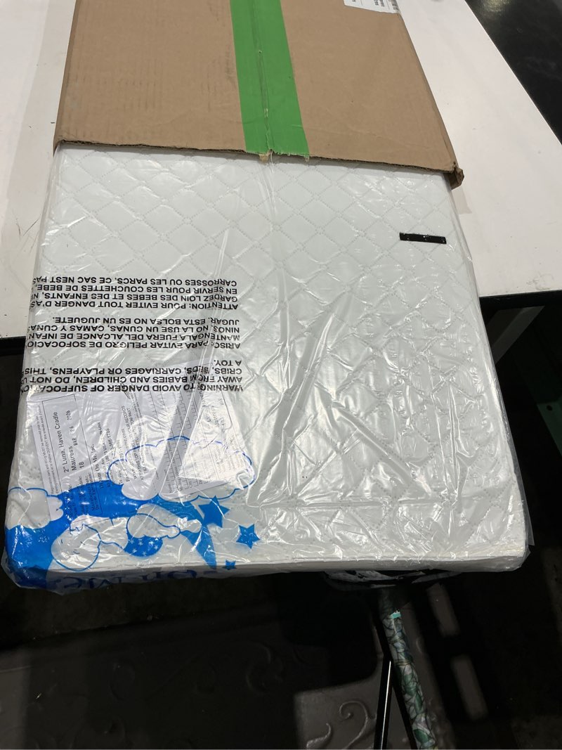 Condition photo showing Good Condition for dream on me luna haven 2" cradle mattress – lightweight firm polyester fiber core, waterproof & easy-clean, stain & odor resistant, greenguard gold and bsa certified (36" l x 18" w x 2" h)