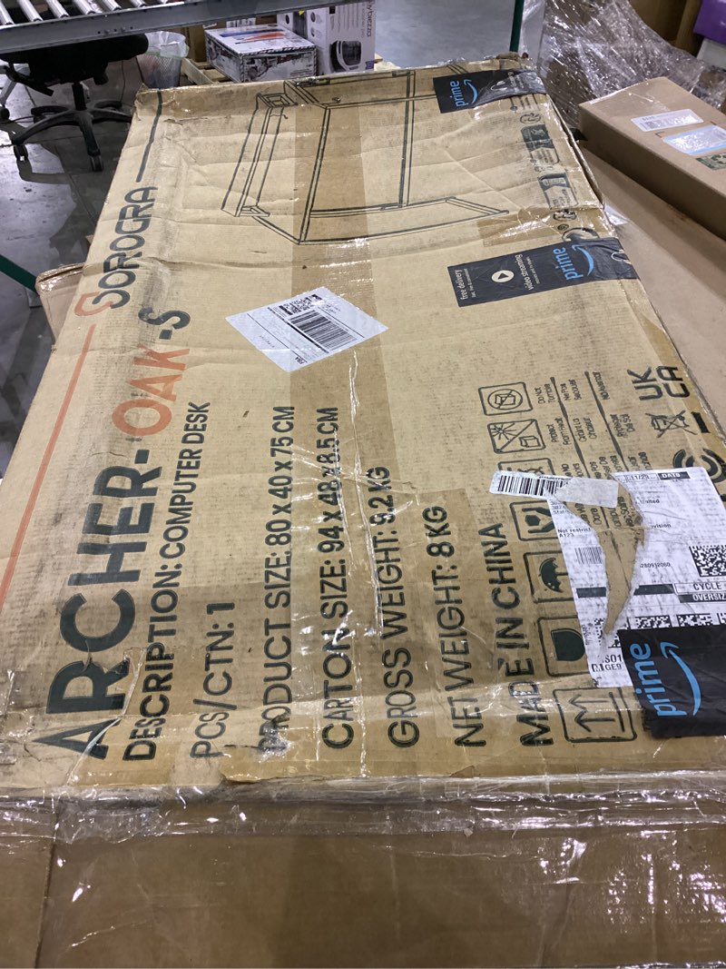 Condition photo showing As Is for Small Folding Desk 31.5 Inch, Foldable Computer Desks with LED Lights and Monitor Stand, Work Portable Table for Bedroom Home Office, Oak 31.5 inch Oak