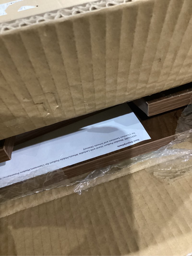 Condition photo showing New/Like New for Wooden Podium Stand with Lockable Wheels, Mobile Lectern Pulpit with Storage Shelf for Church, Classroom, Office, and Conference Room (Oak)