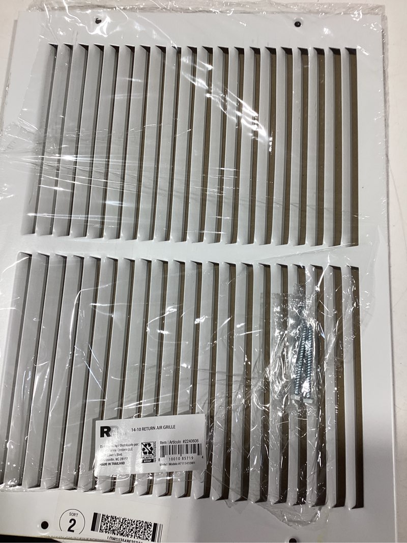 Condition photo showing As Is for reliabilt 14-in x 10-in steel white sidewall/ceiling grille