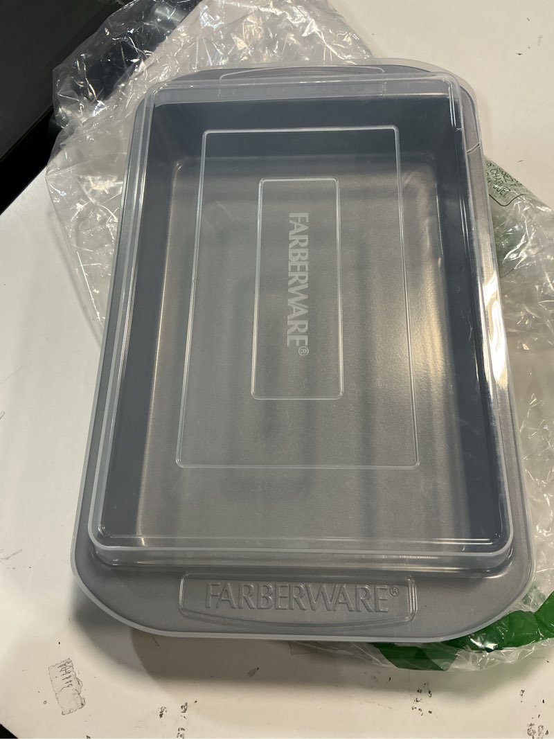 Condition photo showing As Is for Farberware Nonstick Bakeware Baking Pan With Lid / Nonstick Cake Pan With Lid, Rectangle - 9 Inch x 13 Inch, Gray 9" x 13" w/Lid Gray