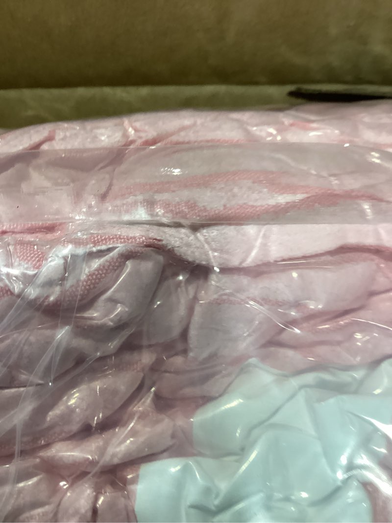 Condition photo showing New/Like New for higogogo square stuffed pouf ottoman, corduroy poufs with foam chunk filling, furry and fluffy pouf foot stool storage ottoman, 21 x 21 floor poufs foot rest for living room, pink 21.7"d x 21.7"w x 14"h pink