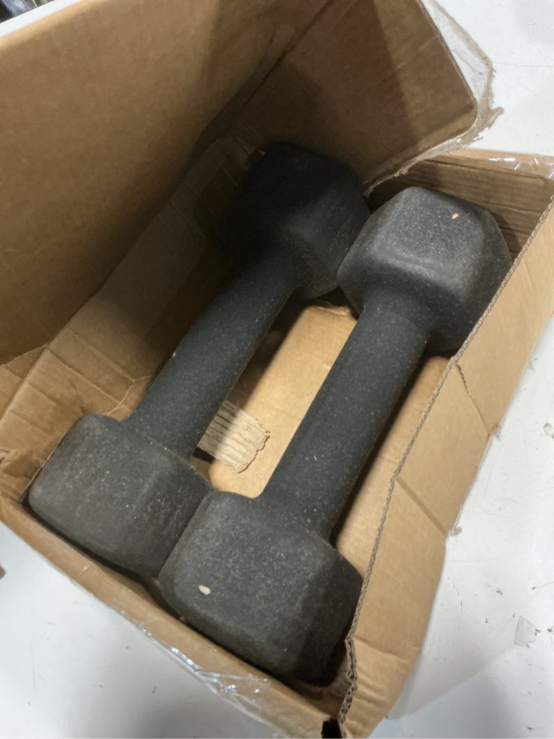 Condition photo showing As Is for portzon weights dumbbells 10 colors options compatible with set of 2 neoprene dumbbells set,1-15 lb, anti-slip, anti-roll, hex shape for shoulder,neck, and hand training for seniors 10-pound, pair dark