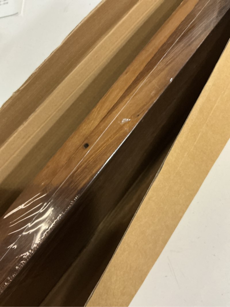 Condition photo showing New/Like New for azsky 48 inch floating wall ledge bookshelf light walnut kids book trophy and family picture photo frames display shelves wall mounted a set of 2 light walnut 48in set 2