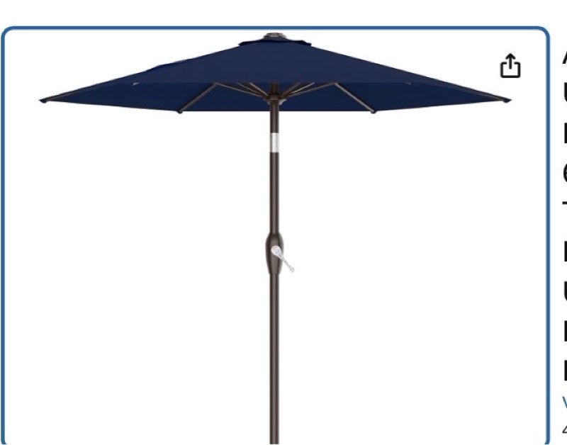 ayge 7.5ft large outdoor patio umbrella market table umbrella-uv resistant, easy push button tilt and crank, 6 sturdy fiberglass ribs heavy-duty pool umbrella for deck, backyard,garden, yard,blue 7.5ft blue navy