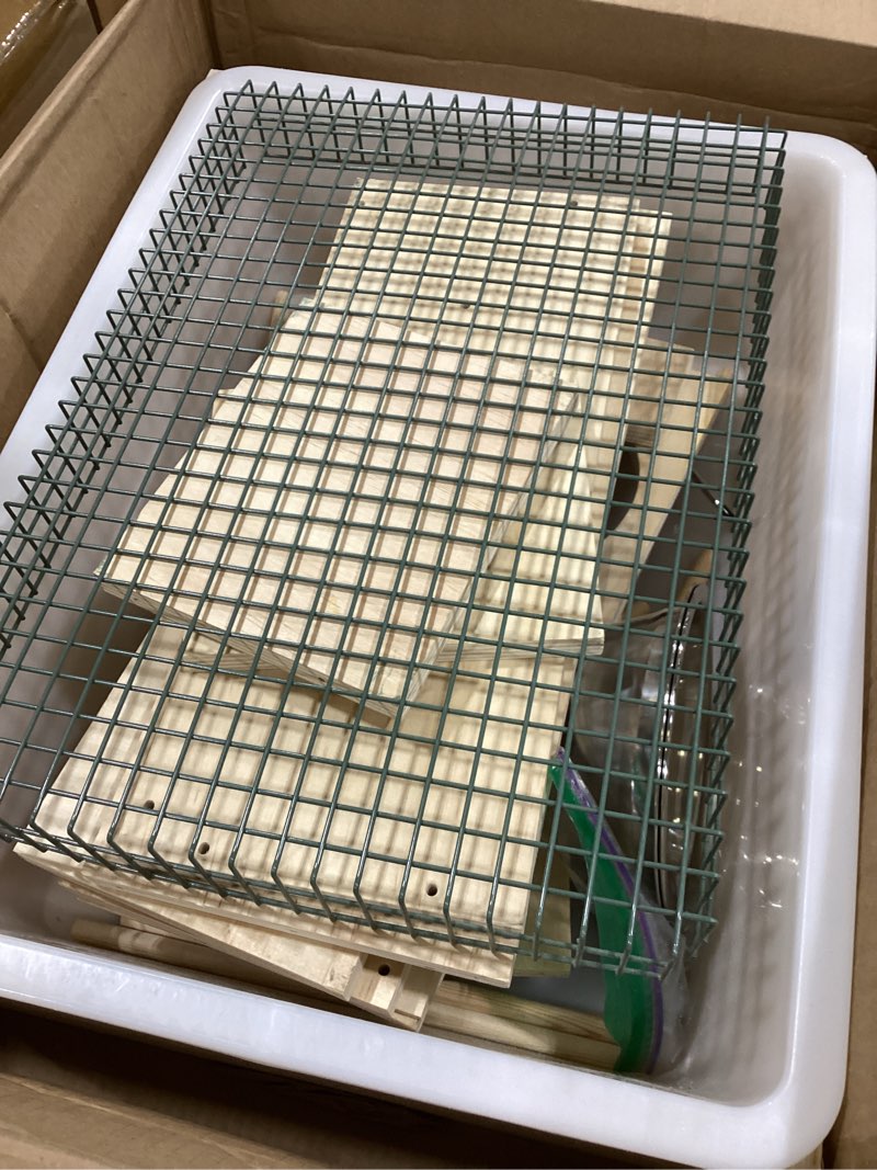 Condition photo showing As Is for 3 in 1 extra large rabbit hay feeder with litter box, wooden bunny toilet