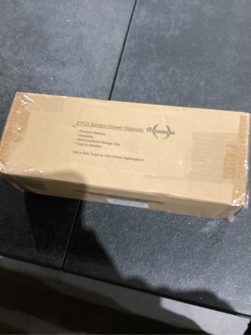 Condition photo showing New/Like New for Kitchen Drawer Organizer Bins, Stackable Bamboo Deep Drawer Organizer for Silverware, Utensils, Cutlery, Flatware, Junk Drawer, Dresser, Bathroom, 12" x 3" x 2.5" (Set of 2) 12 x 3 x 2.5 Inch Bamboo