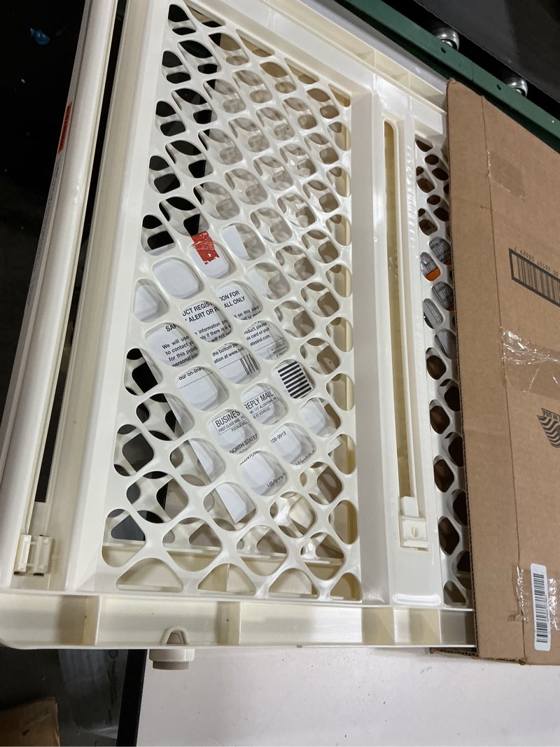 Condition photo showing Good Condition for toddleroo by north states 42” wide supergate ergo baby gate, made in usa: for doorways or stairways. includes wall cups. pressure or hardware mount. 26” - 42” wide (26" tall, ivory) (b0065adp4c)