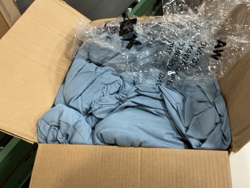 Condition photo showing As Is for CozyLux Oversized Queen Comforter Set Grayish Blue, 3 Pieces 98x98 Solid Breathable Quilted Style Bedding Sets All Season, Luxury Soft Down Alternative Comforter Bed Set (1 Comforter & 2 Pillowcases) Grayish Blue Oversized Queen