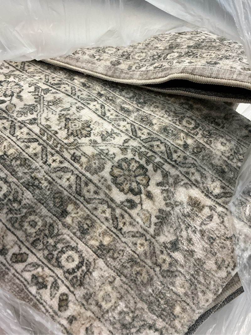 Condition photo showing Good Condition for washable area rugs for living room: 5x7 bedroom area rug boho vintage rugs stain resistant non slip low pile soft lightweight carpet for kitchen dining room farmhouse nursery kids room 5' x 7' (rectangular) brown grey cream