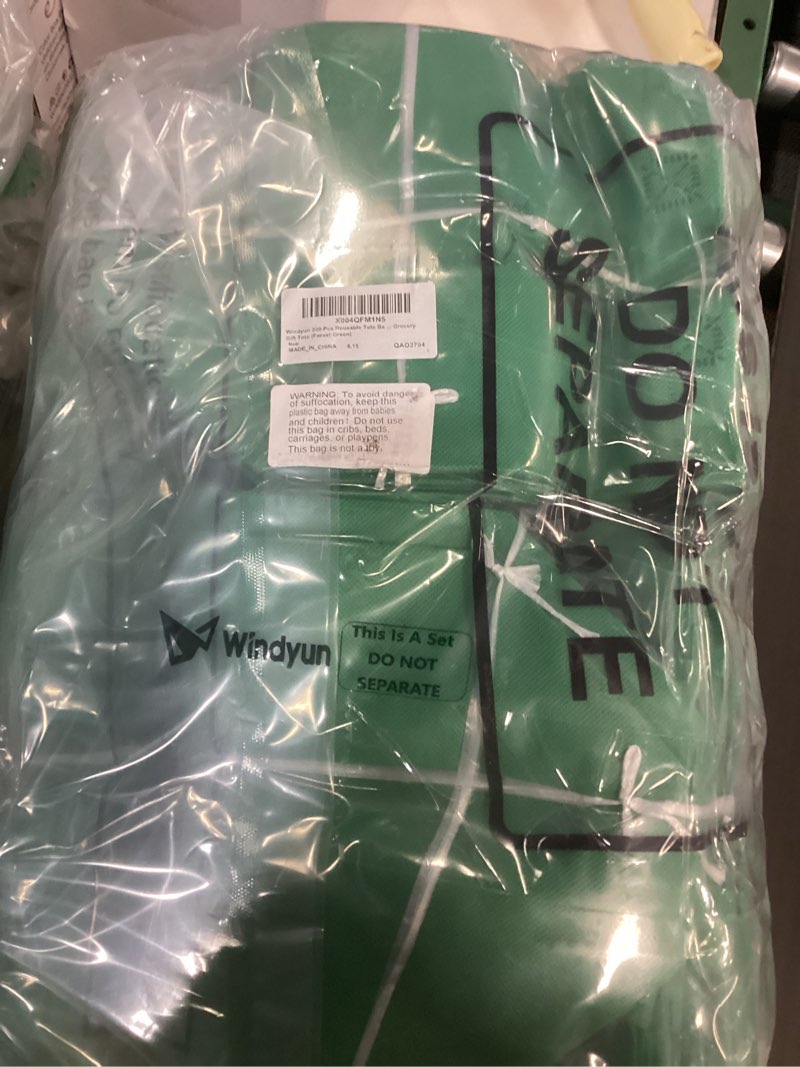 Condition photo showing New/Like New for Windyun Reusable Gift Bag Bulk 8 x 6 x 8 Inch Non Woven Shopping Bag with Handle Reusable Grocery Tote for Christmas Party Forest Green 200