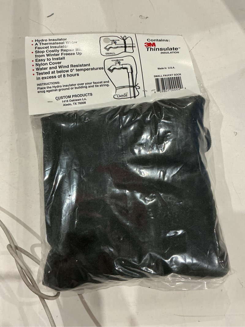 Condition photo showing As Is for 3m thinsulate outdoor faucet cover for winter sprinkle freeze protection, reusable tape opening string tying system, waterproof insulated spigot cover faucet sock for outdoor faucet - black 13” x 25"