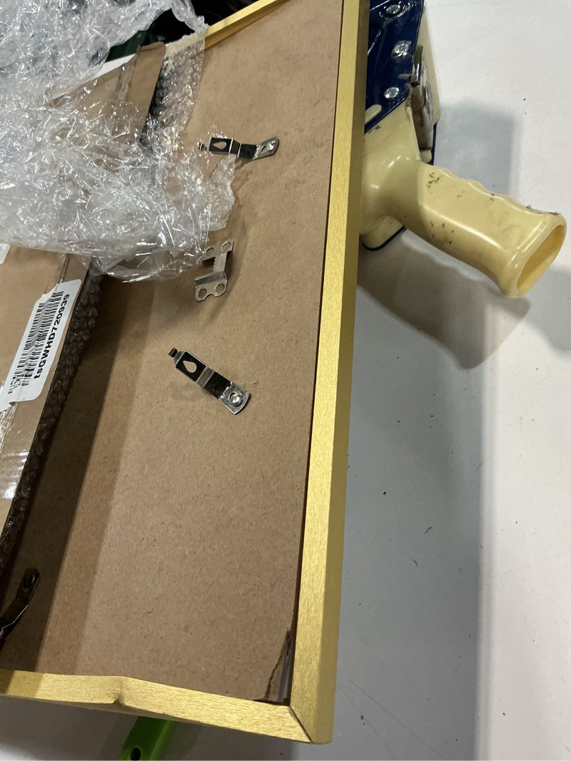 Condition photo showing As Is for upsimples 16x24 picture frame, display pictures 14x20 with mat or 16 x 24 without, wall hanging poster frames, gold, 1 pack gold 16x24