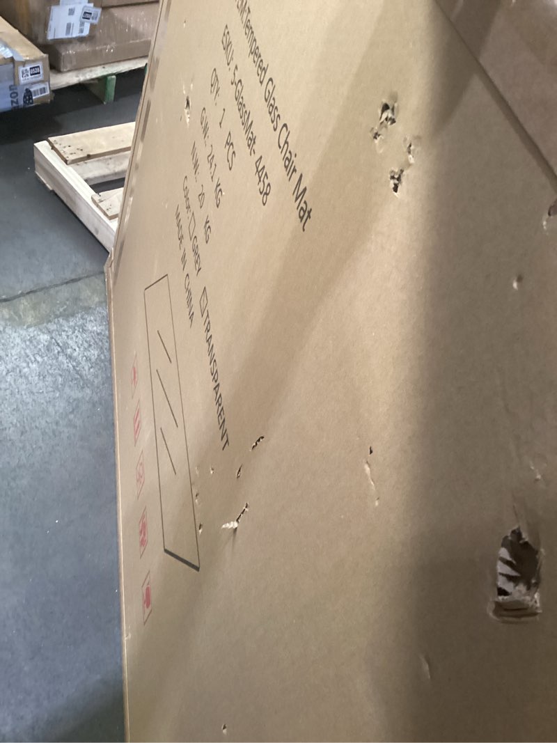 Condition photo showing As Is for Koonmi Tempered Glass Chair Mat 44"x58" - Premium Office Chair Mat for Hardwood Floors & Low-Pile Carpet with 4 Non-Slip Pads - Thick Scratch-Resistant Surface 44*58 Clear