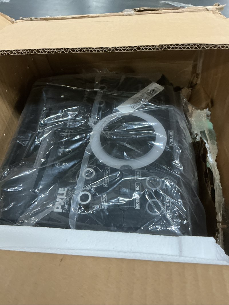 Condition photo showing As Is for Pyle Portable Bluetooth PA Speaker System - 1200W Outdoor Bluetooth Speaker Portable PA System w/Microphone in, Party Lights, USB SD Card Reader, FM Radio, Rolling Wheels - Remote Control PPHD210 Black