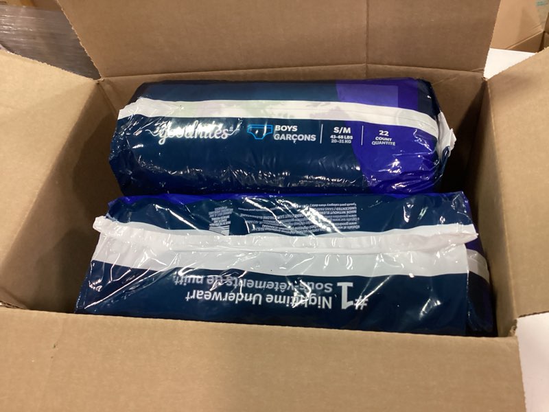 Condition photo showing New/Like New for Goodnites Boys' Nighttime Bedwetting Underwear, Size S/M (43-68 lbs), 44 Ct (2 Packs of 22), Packaging May Vary Small/Medium 44