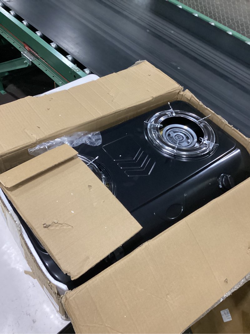 Condition photo showing Good Condition for bestfire 2 burner propane stove outdoor camping gas stoves 150,000 btu auto ignition with regulator and side shelves perfect for patio home cooking and frying flagship