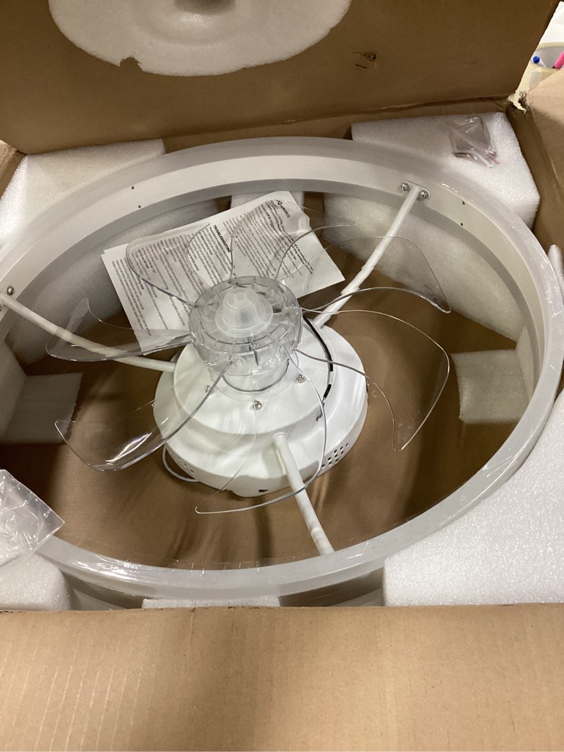 Condition photo showing Good Condition for STERREN RGB Ceiling Fans with Lights, 20'' Smart LED Ceiling Fan with Remote/APP Control, Modern Low Profile Bladeless Chandelier Fan, Dimmable White Fandelier for Bedroom, Living Room, Kitchen RGB White 19.7 inch