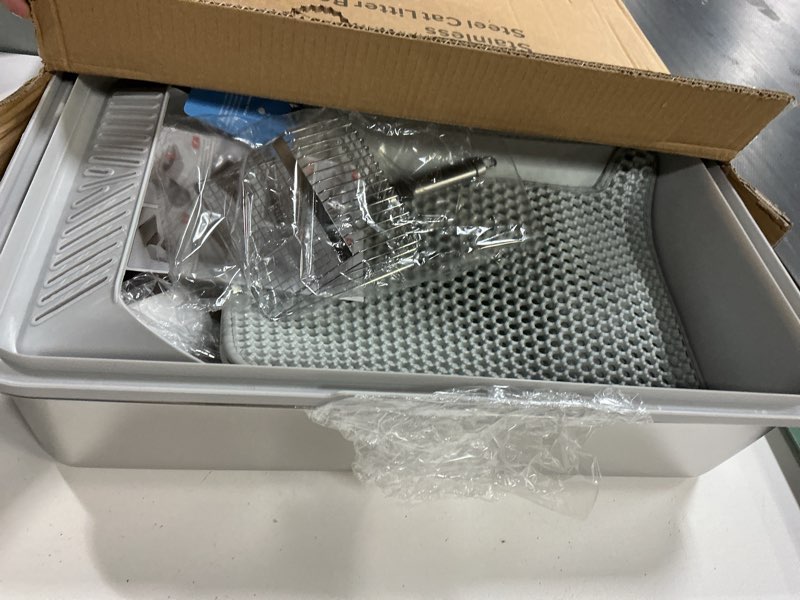 Condition photo showing Good Condition for stainless steel litter box | xl enclosed cat litter boxes with lid for big cats | high sided, anti-urine leakage | non-stick bottom & includes litter mat & metal scoop silver gray x-large