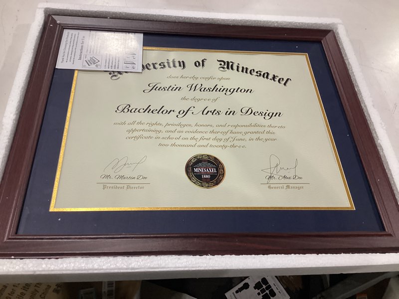 Condition photo showing Good Condition for 16x20 diploma frames 13x17 with blue mat - cherry red wood finish | shatter-resistant glass | for wall mounting | gift for graduations & professional certificate (1 pack) blue mat-1 16x20 for 13x17 with mat