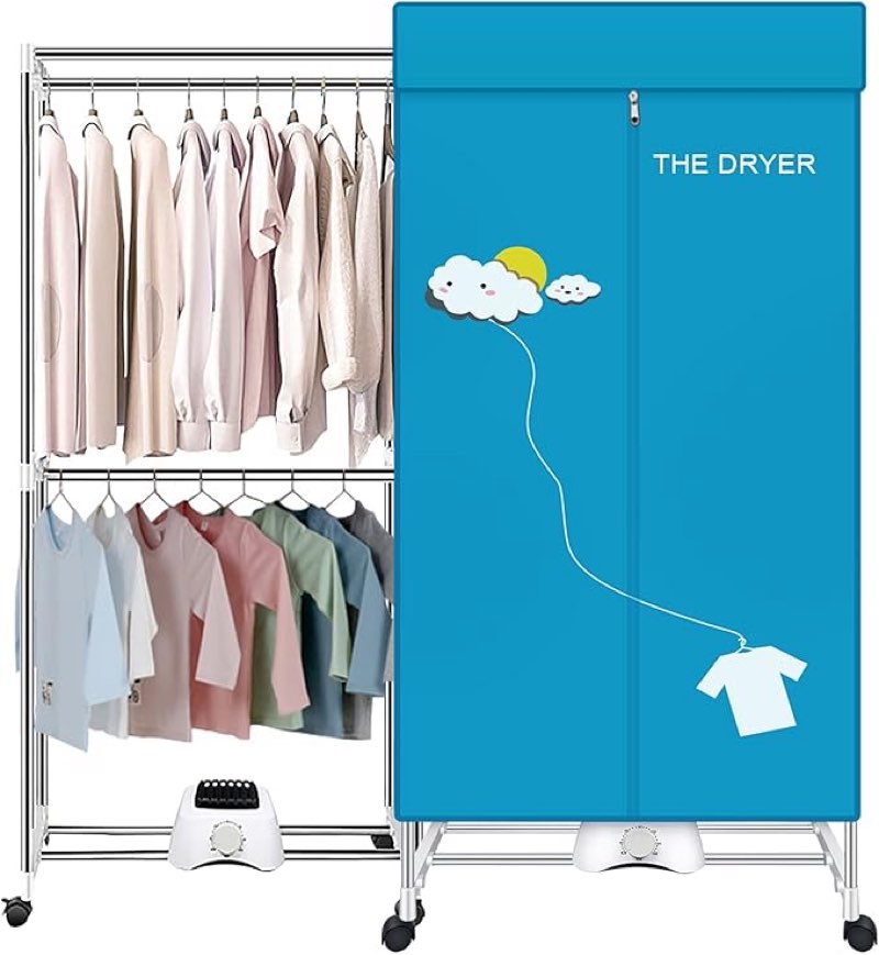  portable dryer, 110v 1000w electric clothes dryer machine, double layer stackable, stainless steel, blue, 15kg capacity, front load, ideal for apartments, rv, families, campers
