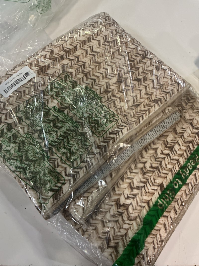 Condition photo showing Good Condition for royhome runner rug print braided hallway runner washable area rug, stain resistant non-slip farmhouse printed textured carpet floor cover for entryway bedroom kitchen, linen, 2' x 6' 2' x 6' (rectangular) linen