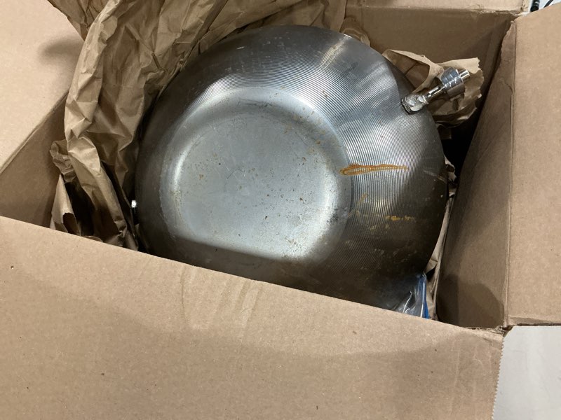 Condition photo showing As Is for Helen's Asian Kitchen Wok Set - Wok Pan with Lid, 13.5 Inch Carbon Steel Wok - Nonstick Flat Bottom Wok for Stir Fry - Includes 4pc Accessories - Perfect for Gas, Electric, Induction Stovetops 13.5-Inch Carbon Steel with Lid and 4pc Accessories