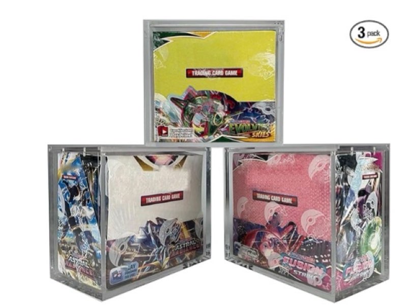 Booster Box Acrylic Case (3 Pack) - 6MM Thick Sliding Magnetic Lid Protective Acrylic Container Fits With Pokemon Card Display Case For Hard Plastic Pokemon Booster Box Storage Clear Holder Protector