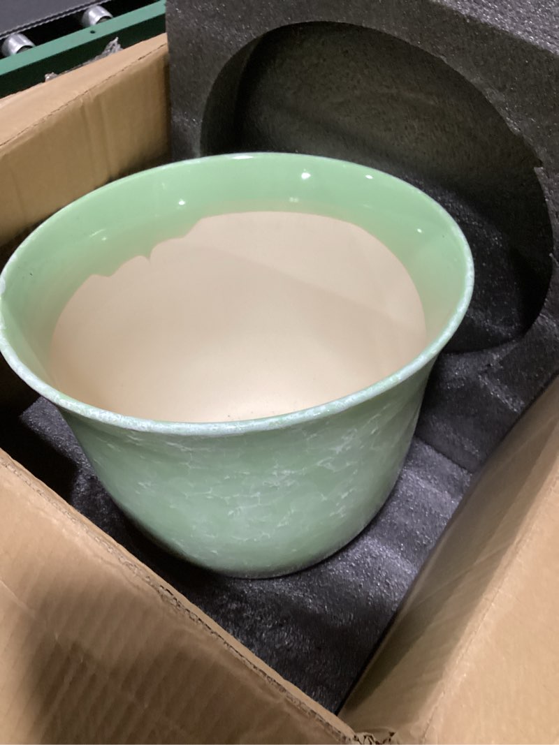 Condition photo showing As Is for 7.7" large ceramic plant pot country green vintage planter crackle glaze decorative farmhouse flowers pot with drainage for indoor outdoor plants home shelf kitchen office patio decor gift large country green 1