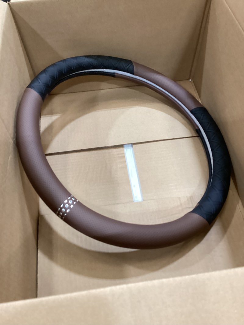 Condition photo showing As Is for seg direct steering wheel cover for car, standard size 14.5-15 inch, auto interior accessories, black and dark brown standard size[14 1/2''-15''] black and dark brown