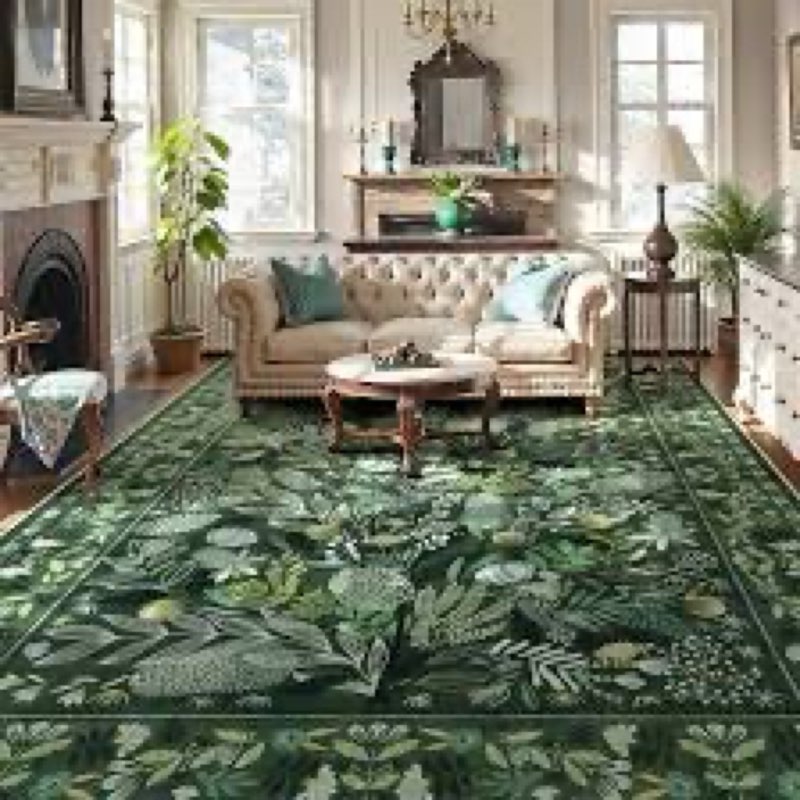 Anidaroel Green Extra Large Area Rug 10x14, Non Slip Washable Rugs for Living Room Stain Resistant D