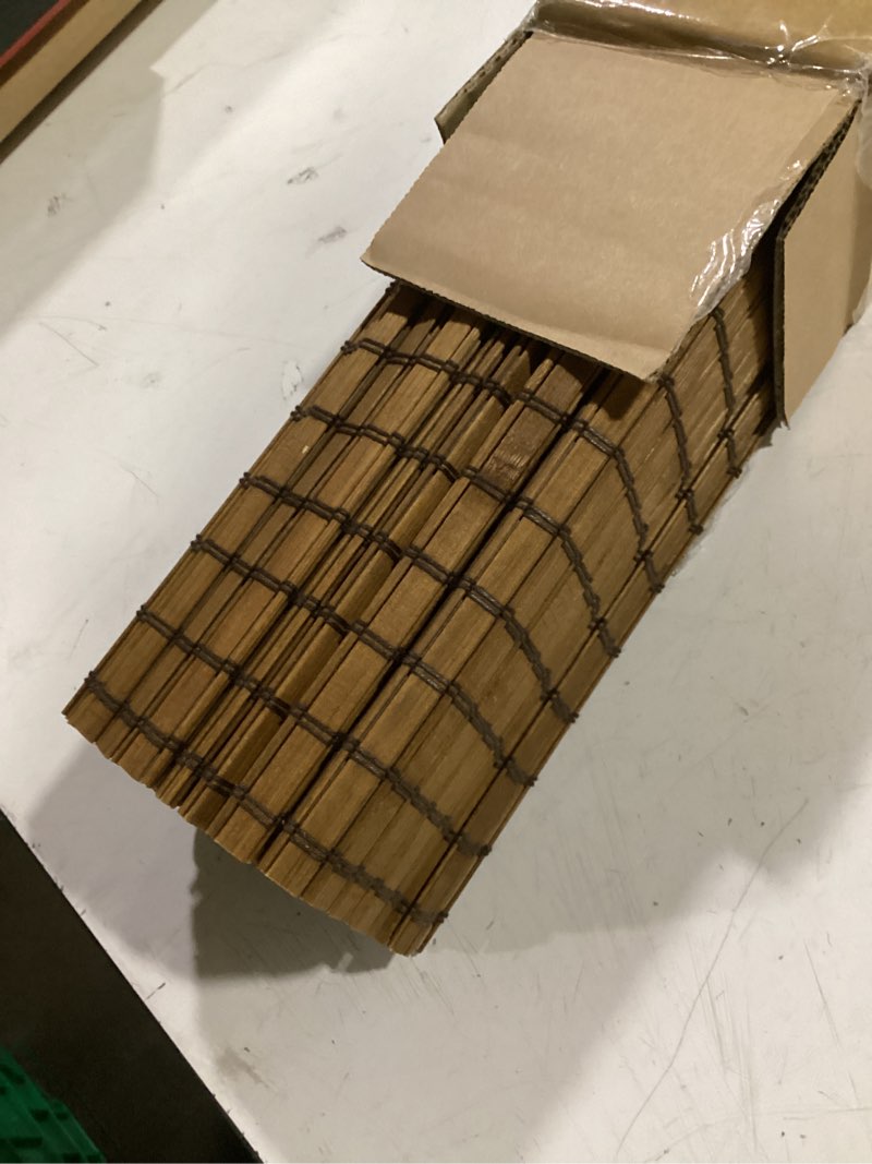 Condition photo showing Good Condition for lazblinds cordless blackout bamboo roman shades, room darkening blinds for interior windows, thermal insulated roll up bamboo blinds for home & patio, 25" w x 64" h, penang teak blackout - penang teak 25" w x 64" h