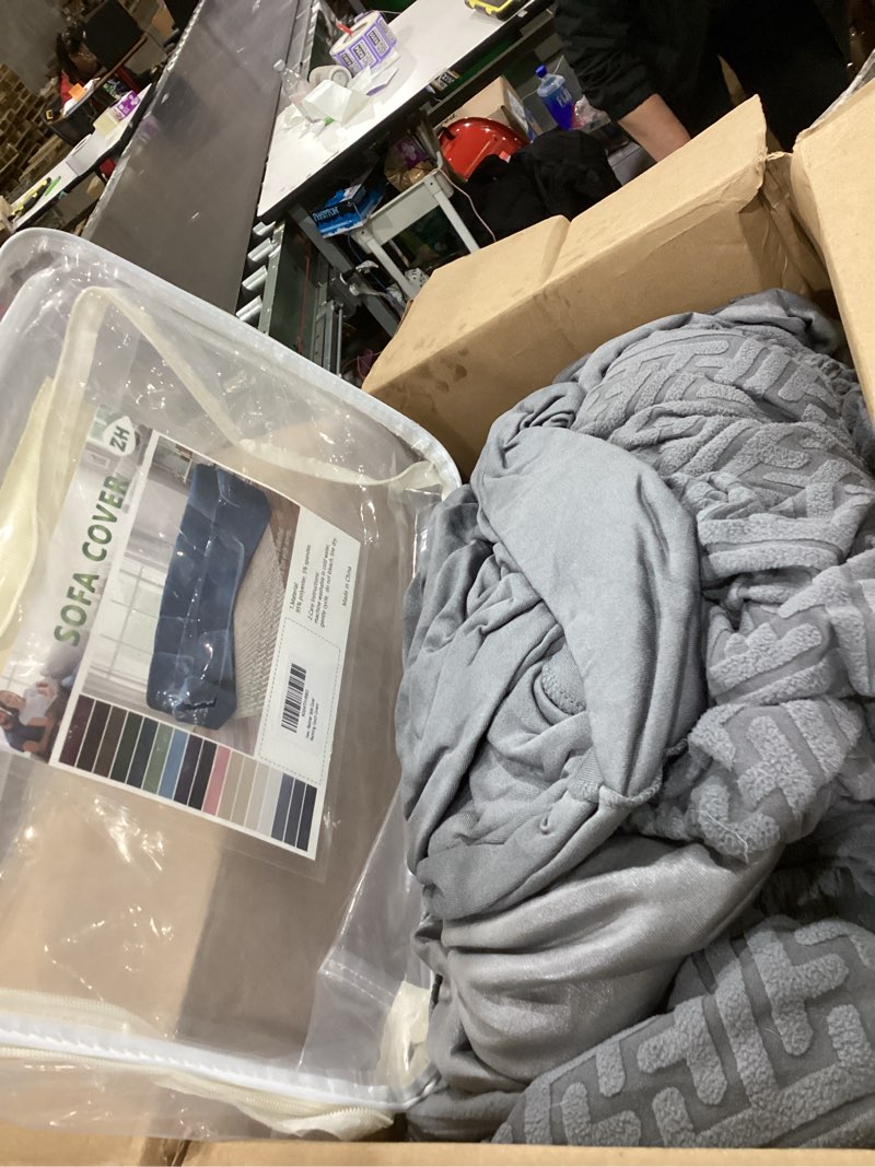 Condition photo showing As Is for 100% Waterproof Sectional Recliner Couch Covers for Reclining Couch L Shaped Corner Sectional Sofa Cover Jacquard Stretch L Shape Recliner Slipcovers (5 Seater 1 Console Cover, Middle Gray) 5 Seater 1 Console Cover Middle Gray