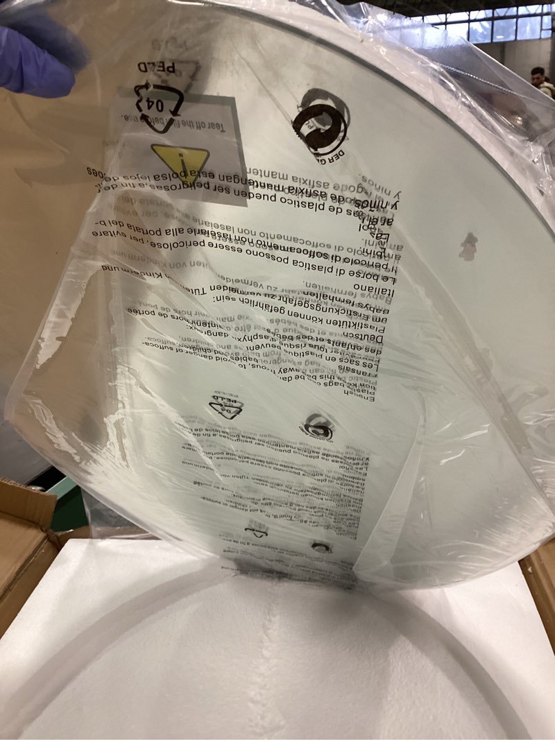 Condition photo showing New/Like New for VocalStar Frameless Oval Mirror, 18" x 26" Bathroom Wall Mirror with Beveled Edge, Modern Decorative Vanity Mirrored for Living Room, Entryway, Bedroom | 1/4-Inch Shatterproof Glass Oval 18"L x 26"W