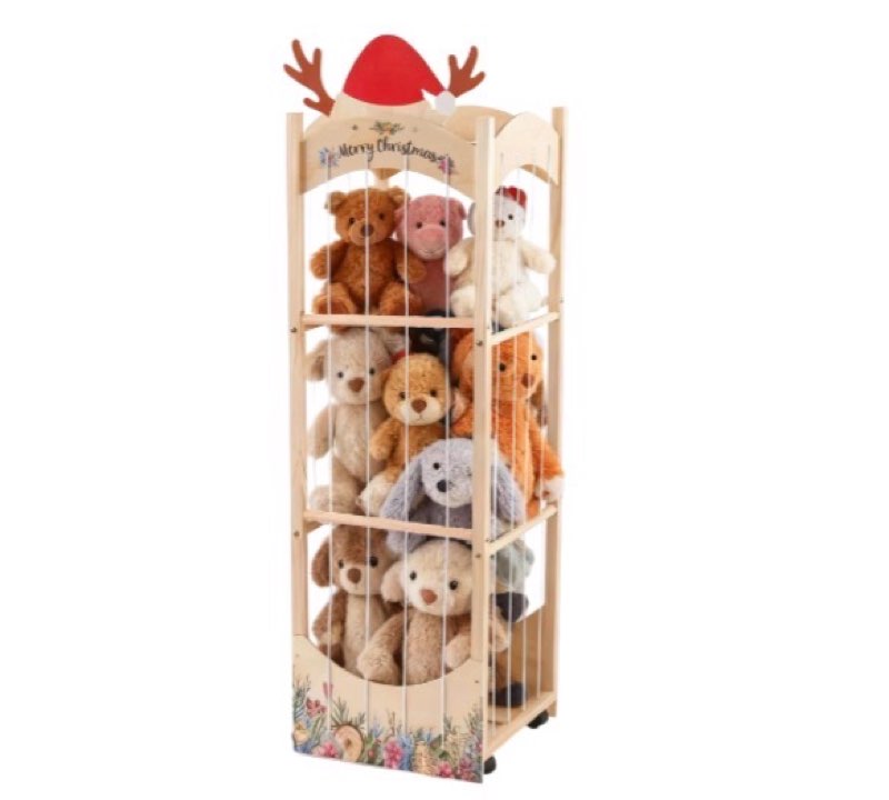 Stuffed Animal Storage,Christmas Reindeer Stuffed Animal Organizer, Movable Stuffed Animal Holder with Elastic Cords for Nursery Playroom Kidroom Bedroom