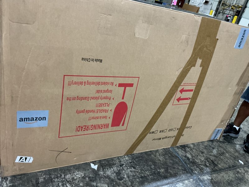 Condition photo showing Good Condition for home gym rolling mirror 72"x40" – extra large full length mirror with wheels, mobile tempered glass floor mirror, 360° swivel, for workout, garage, dance studio, yoga, bedroom, white 72"l x 40"w white
