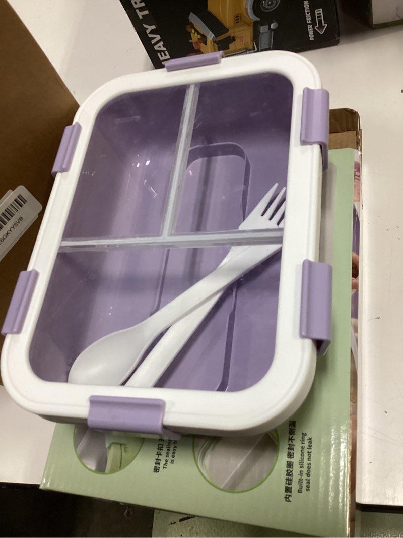 Condition photo showing As Is for lemonroad 2 pcs 304 stainless steel bento box 3 compartment leakproof metal lunch box with spoon fork 24 oz lunch containers with transparent lid dishwasher safe for office travel (pastel) pastel 2
