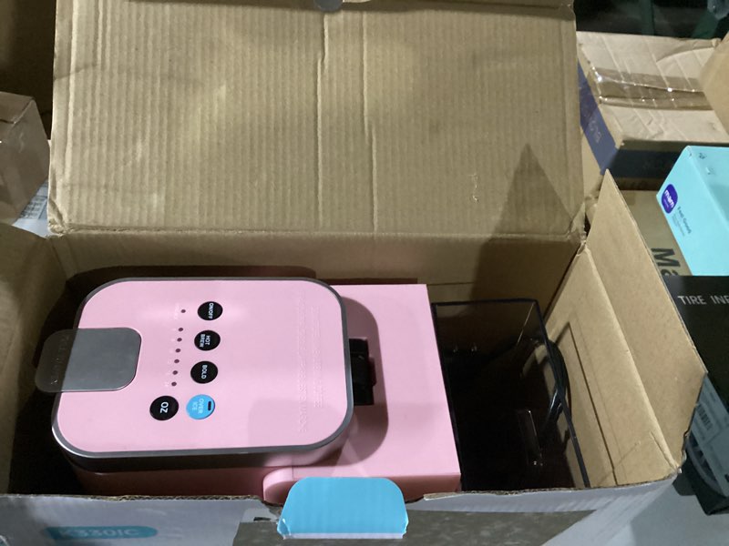 Condition photo showing As Is for PARTS ONLY. Single Serve Coffee Maker, Iced and Hot Coffee Machine for K Cup & Grounds, Compact Design, 40oz Removable Water Reservoir, 6 to 24 Oz Brew Sizes, Fits 7.3\" Travel Mug, Pink