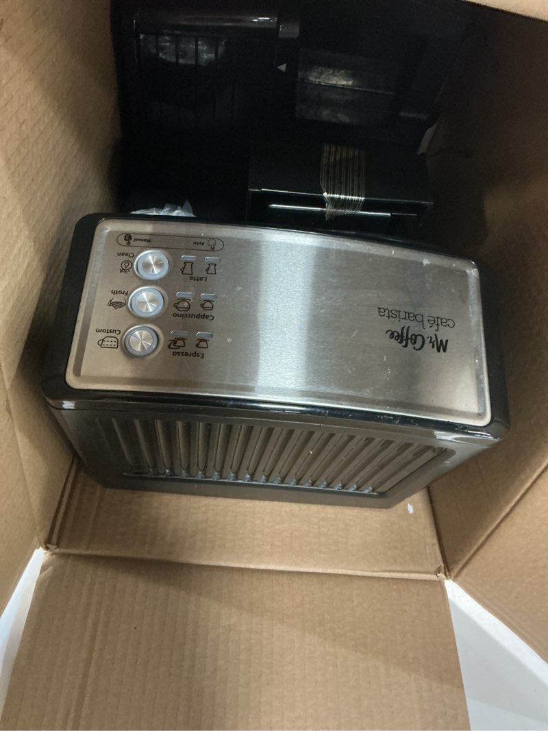 Condition photo showing As Is for Mr. Coffee Espresso and Cappuccino Machine Stainless Steel Programmable Coffee Maker with Automatic Milk Frother 15-Bar Pump Ideal for Home Baristas