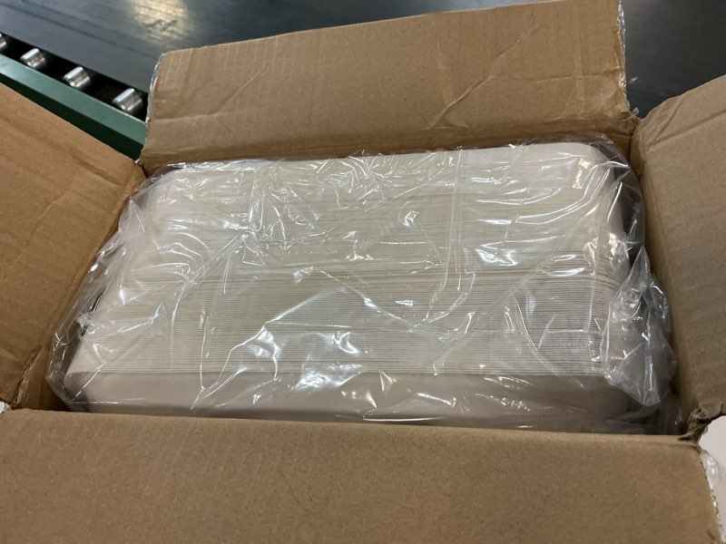 Condition photo showing New/Like New for ecolipak 100% compostable 5 compartment plates, 125 pack disposable paper plates, heavy-duty biodegradable sugarcane plates, eco-friendly school lunch trays 10.25 x 8.25 inch white 125pk