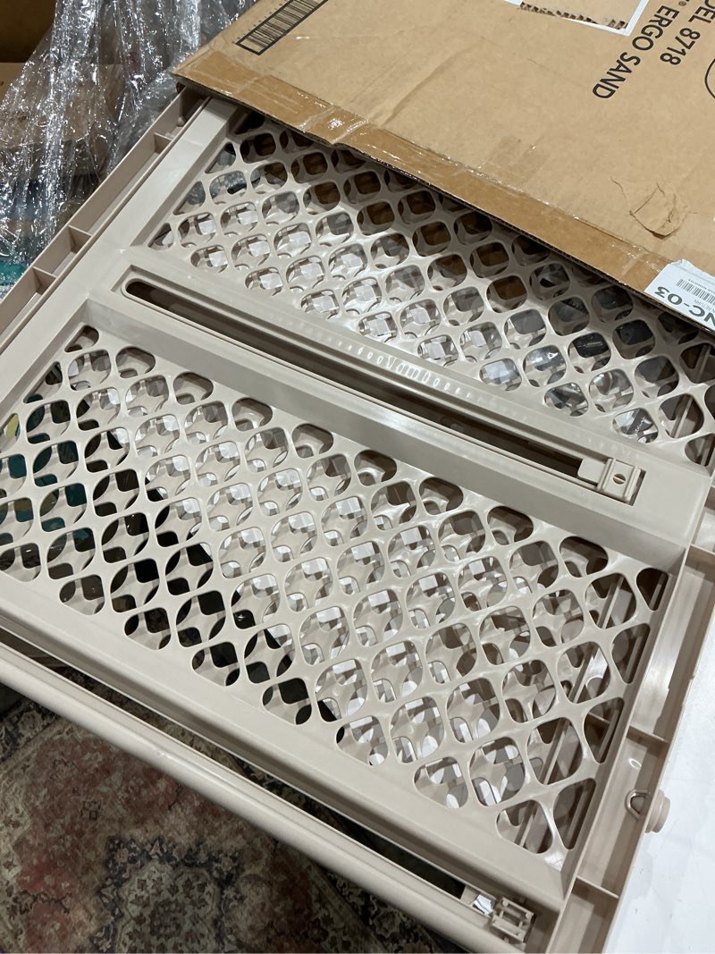 Condition photo showing Good Condition for toddleroo by north states - supergate ergo baby gate: plastic baby gate for stairs & doorways - adjustable indoor safety gate - made in usa - 26 to 42 inches wide - 26 inches tall - sand