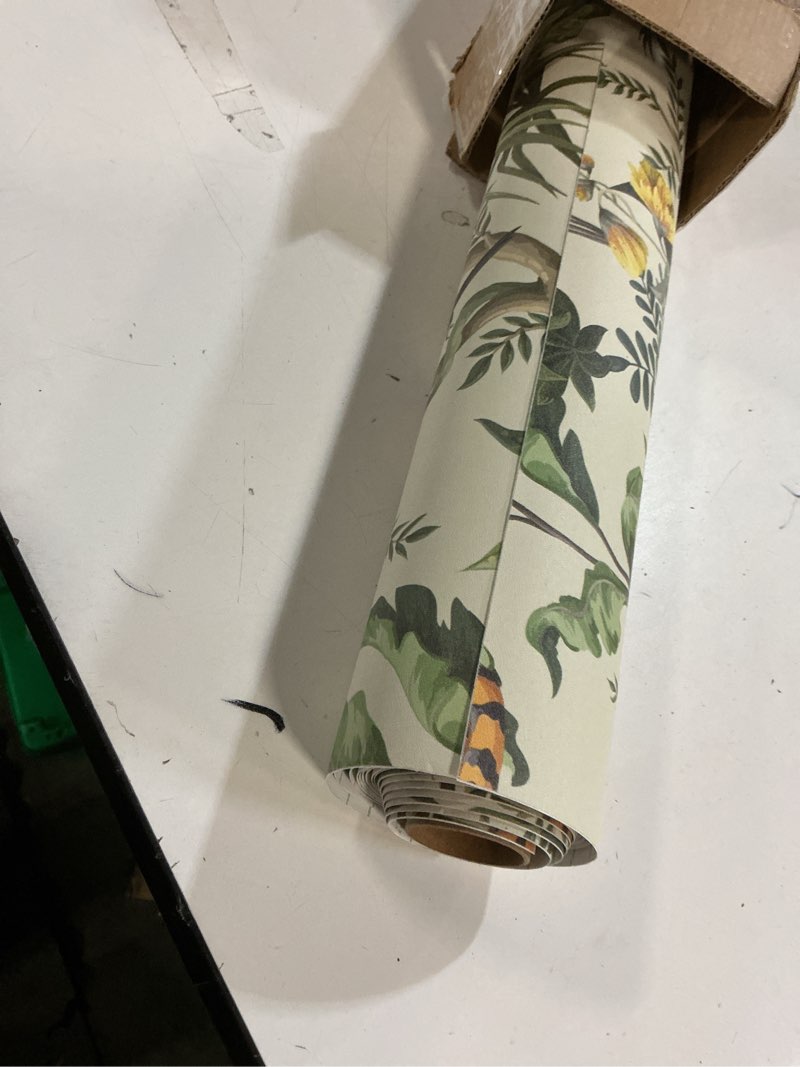 Condition photo showing Good Condition for cre8tive 24"x118" tropical jungle peel and stick wallpaper animal tiger egret forest wallpaper removable self adhesive leaf floral beige contact paper prepasted for bedroom living room walls cabinets 24" x 118" beige, green, white