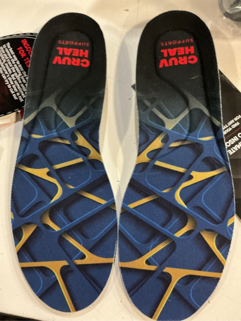 Condition photo showing New/Like New for (size l )cruvheal work orthotic insoles - anti fatigue medium arch support shoe insert men women - plantar fasciitis flat feet - relieve foot pain - work boot insoles standing all day (l, blue) l(men 9.5-10.5||women 10.5-11.5) blue lines
