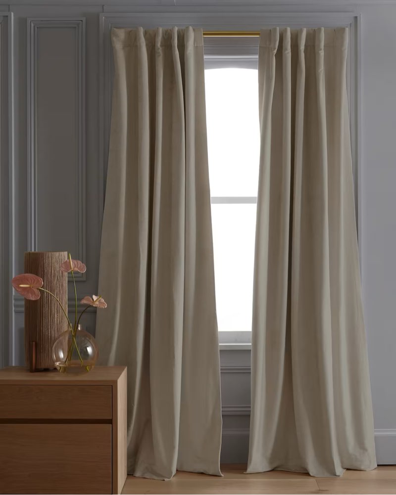 Quince Luster Velvet True Blackout Curtain Champagne